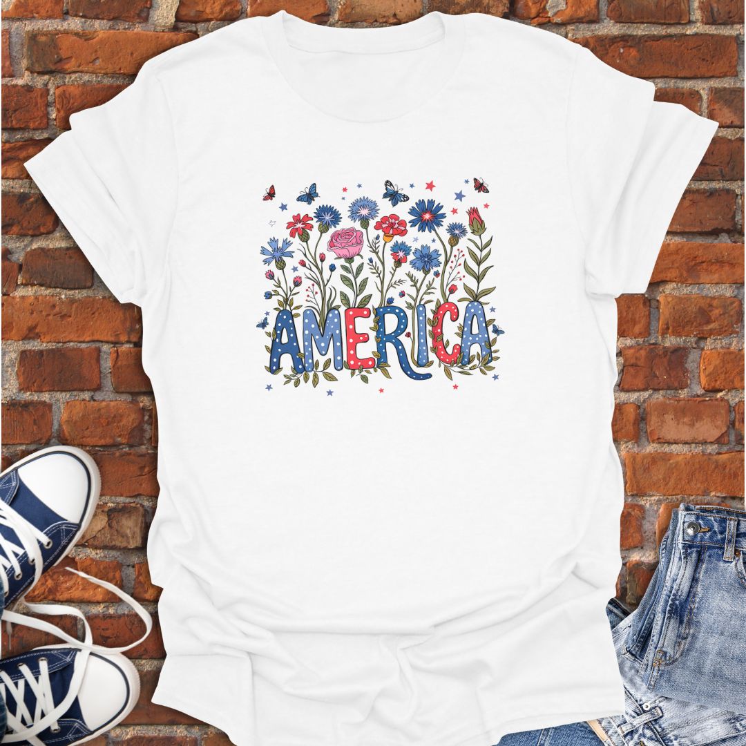 America Floral Softstyle T-Shirt size XS to 5XL