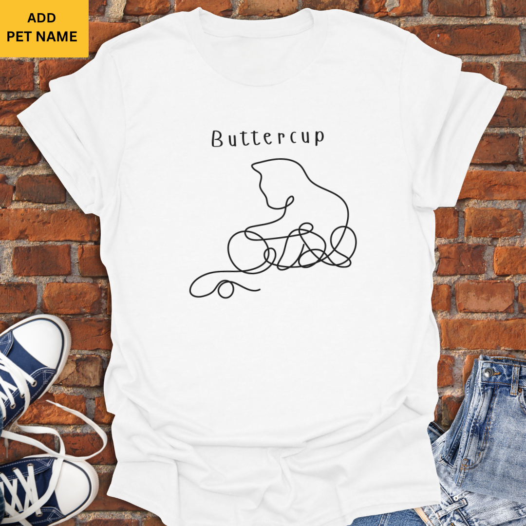 Personalized Cat Playing with String line art Softstyle T-Shirt size XS to 5XL