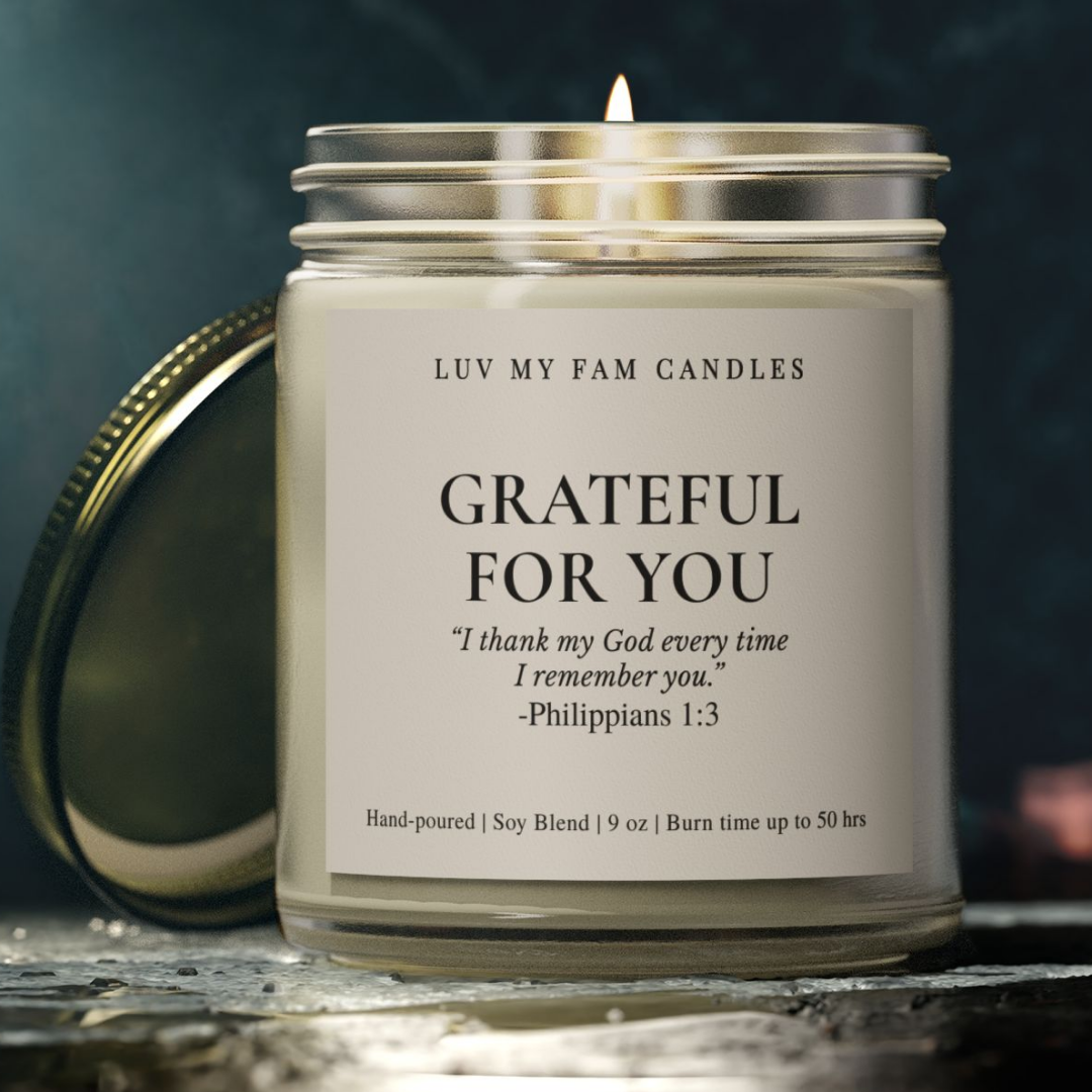 Grateful for You – Scented Candle with Scripture | 9oz Coconut Apricot Wax
