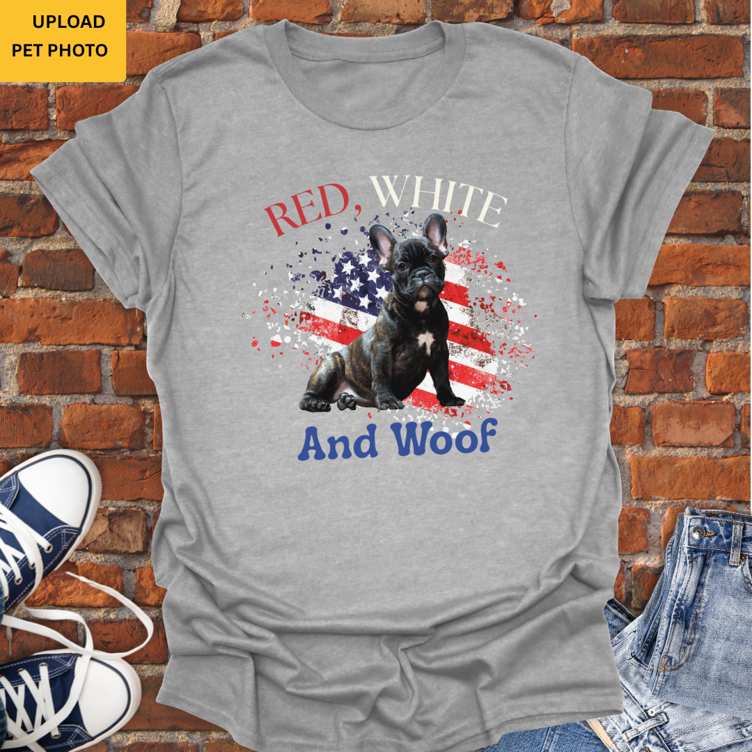 Personalized Dog Shirt -Red White and Woof Pet Photo Softstyle T-Shirt size XS to 5XL