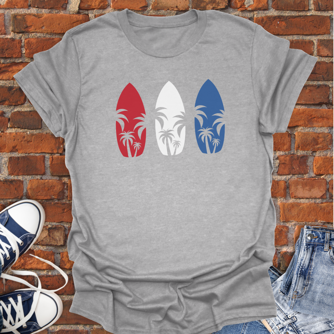 Surf Boards with Palm Trees -red white & blue Softstyle T-Shirt size XS to 5XL