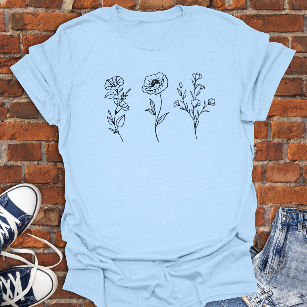 Three Flowers -minimalist line art Softstyle T-Shirt size XS to 5XL
