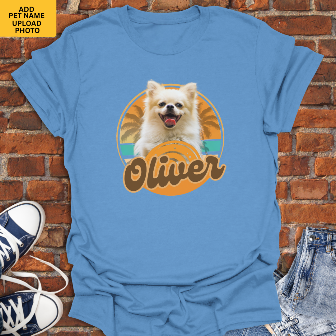 Personalized Pet Shirt -Retro Summer Dog with pet name & photo Softstyle T-Shirt size XS to 5XL