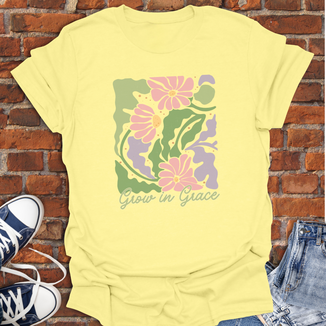 Grow in Grace -boho pink purple floral Faith T-Shirt size XS to 5XL