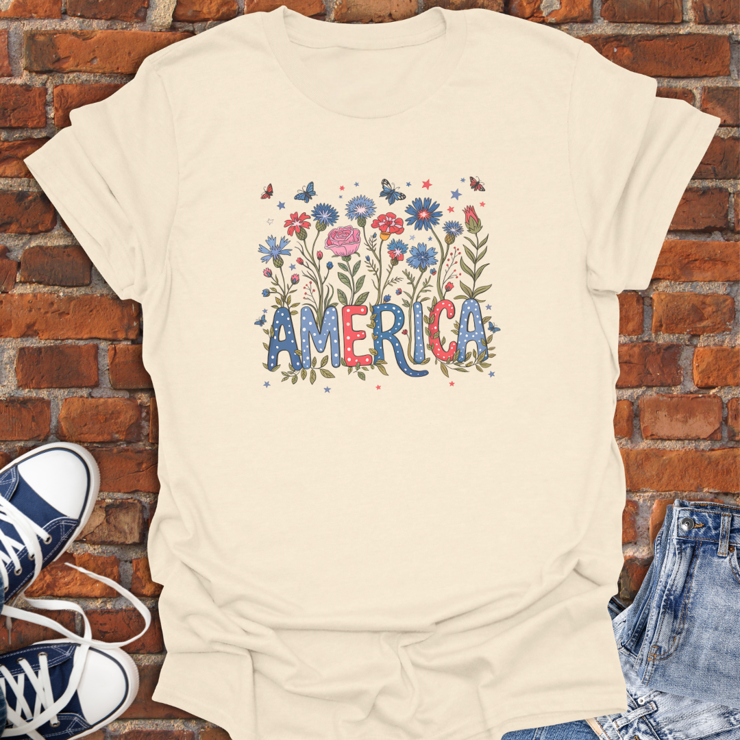 America Floral Softstyle T-Shirt size XS to 5XL