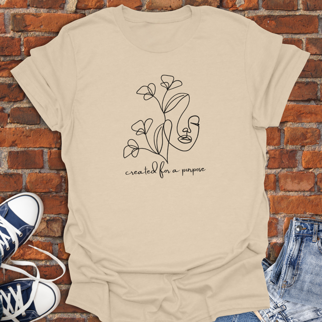 Created for a Purpose - woman floral line art Softstyle T-Shirt size XS to 5XL