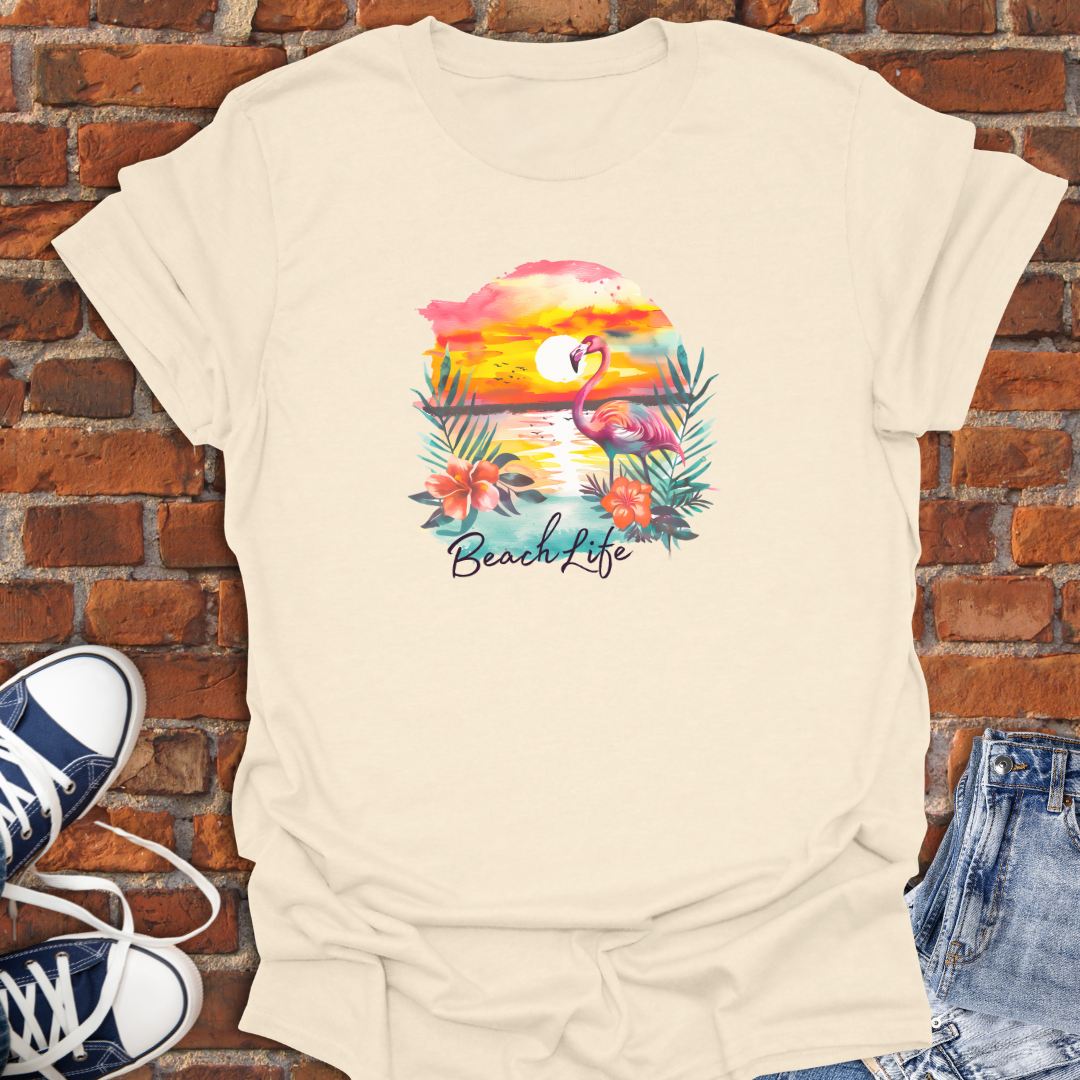 Flamingo at Sunset -Beach Life Softstyle T-Shirt size XS to 5XL