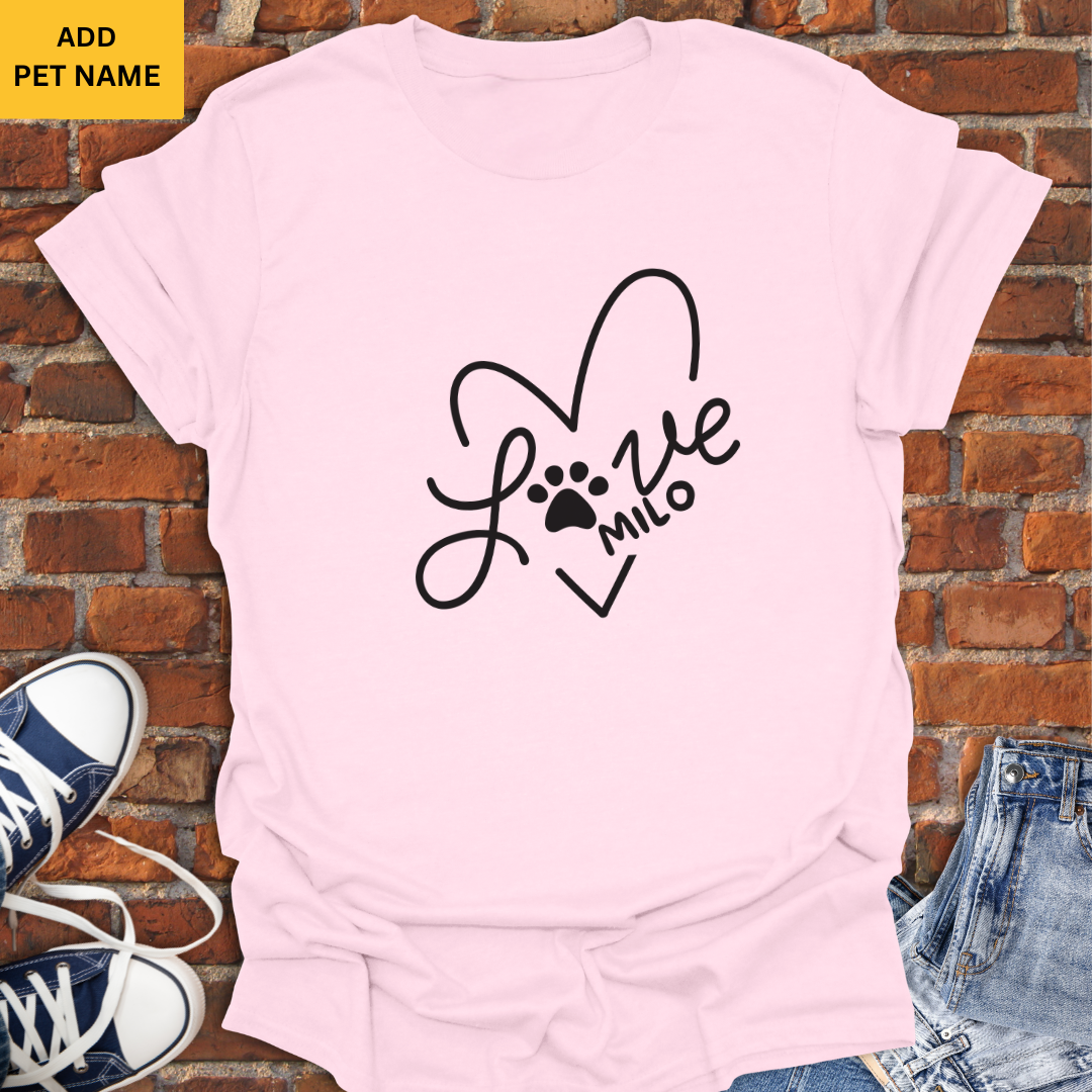 Personalized Pet Shirt -Love Heart & Paw Softstyle T-Shirt size XS to 5XL