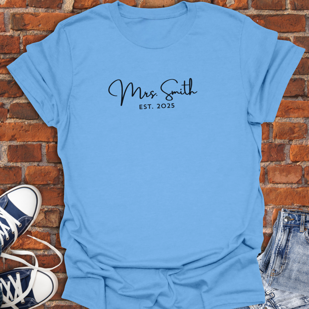 Mrs. EST -Just Married Custom Softstyle T-Shirt size XS to 5XL
