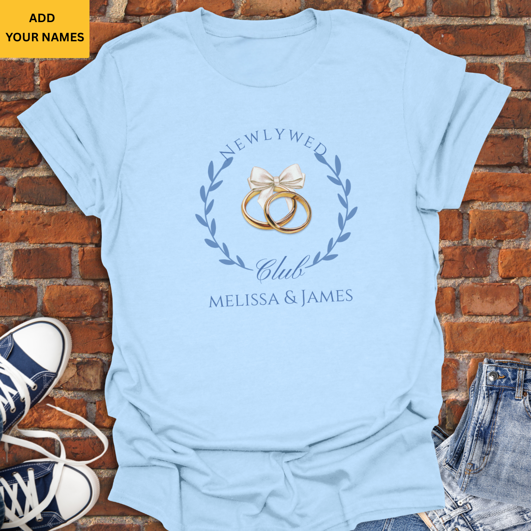 Newlywed Club -personalized with couple's names Softstyle T-Shirt size XS to 5XL