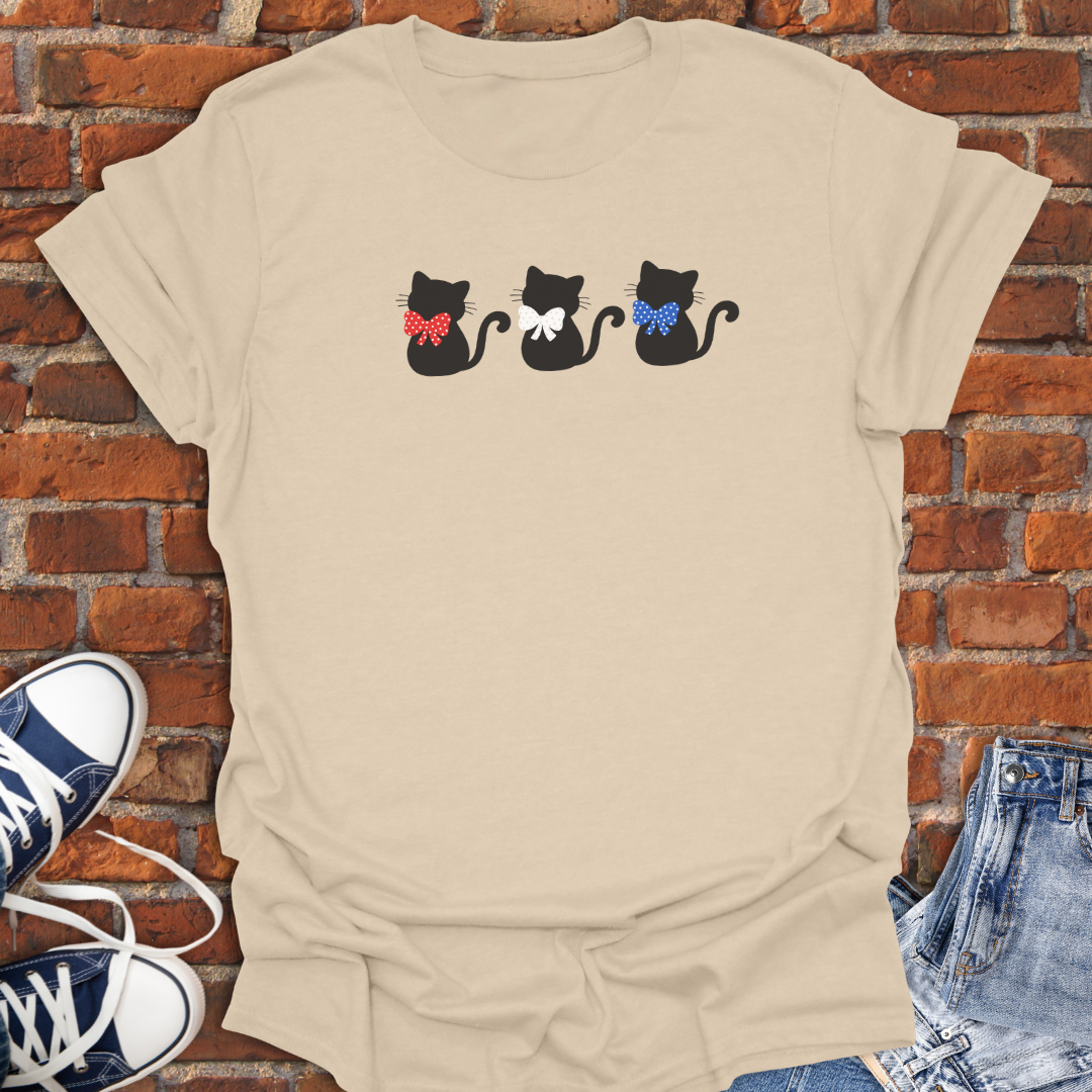 Patriotic Cats with Bows -red white & blue Softstyle T-Shirt size XS to 5XL