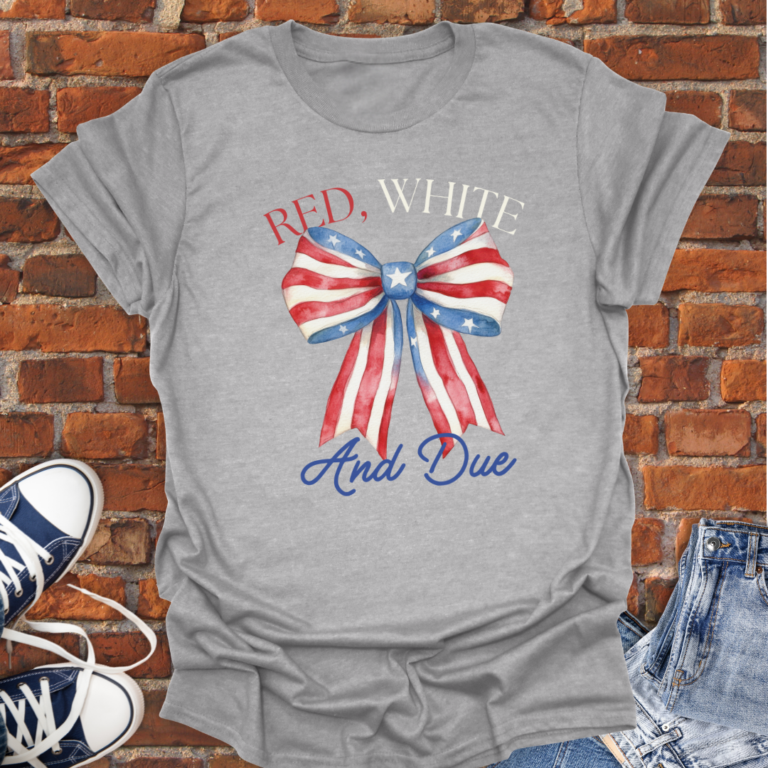 Red White and DUE Patriotic Bow Softstyle T-Shirt size XS to 5XL