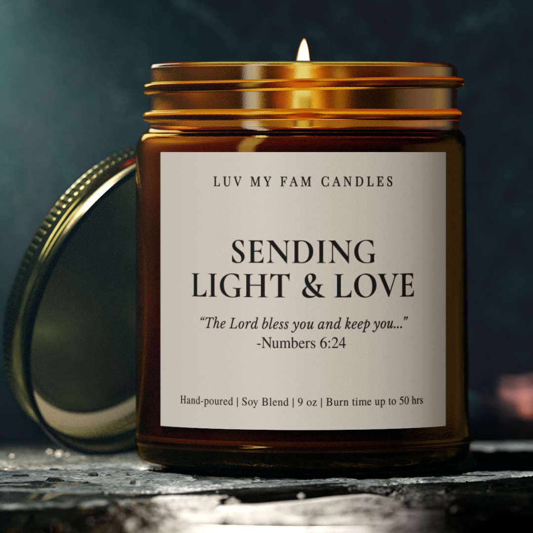 Sending Light & Love – Numbers 6:24 Candle with Scripture | 9oz Coconut Apricot Wax