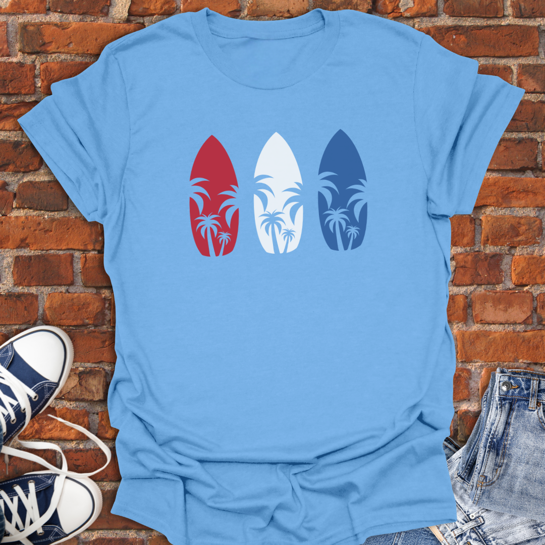 Surf Boards with Palm Trees -red white & blue Softstyle T-Shirt size XS to 5XL