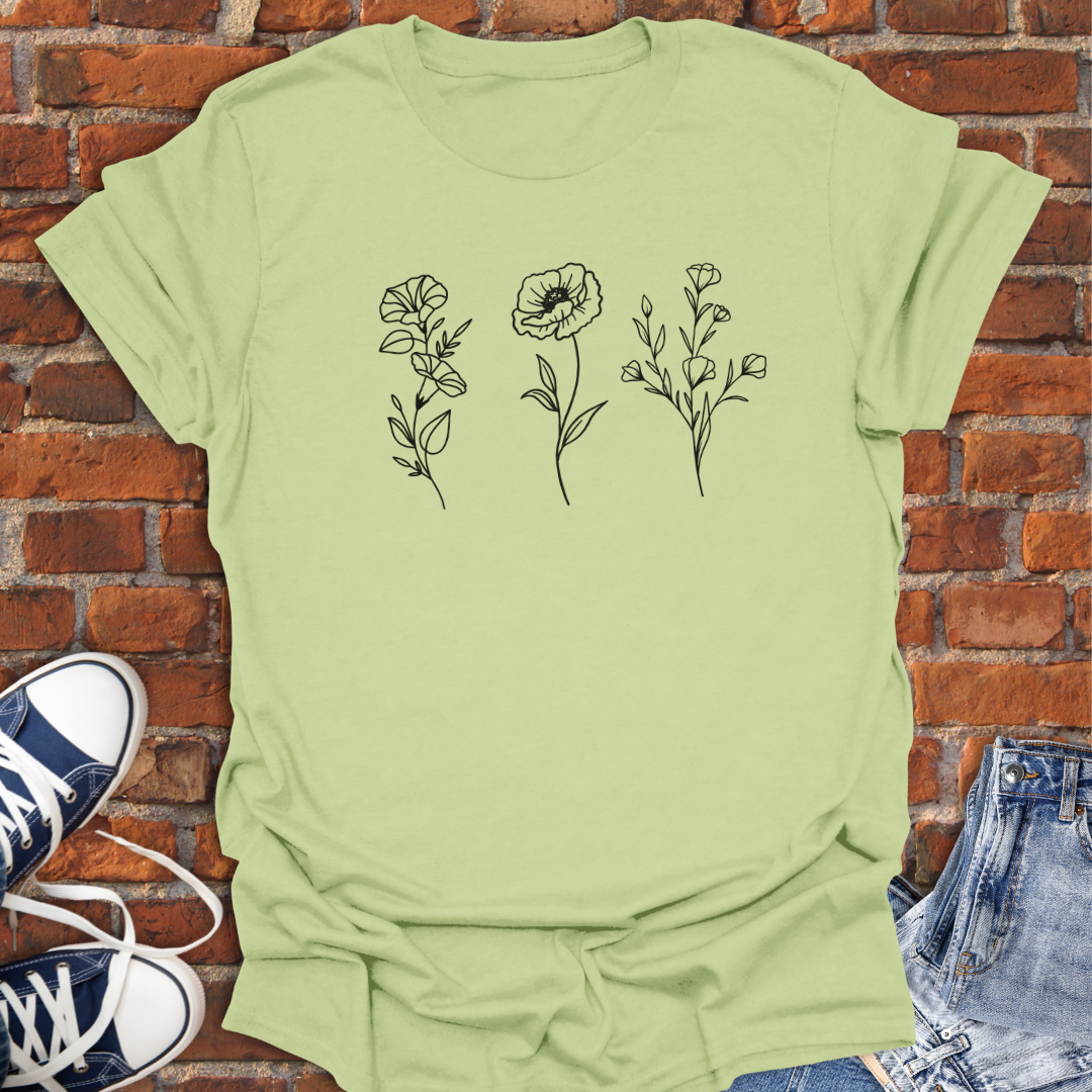 Three Flowers -minimalist line art Softstyle T-Shirt size XS to 5XL
