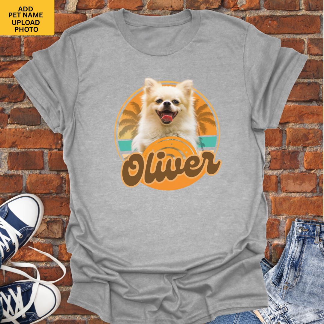 Personalized Pet Shirt -Retro Summer Dog with pet name & photo Softstyle T-Shirt size XS to 5XL
