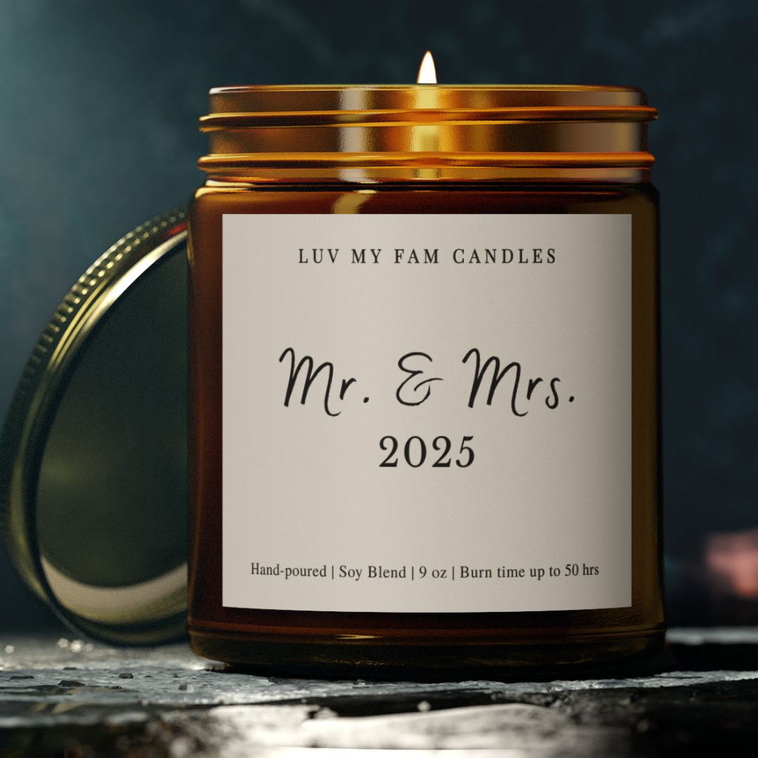 Mr. & Mrs. 2025 – Wedding Keepsake Candle | 9oz Coconut Apricot Wax