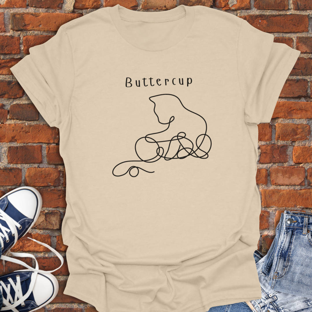 Personalized Cat Playing with String line art Softstyle T-Shirt size XS to 5XL