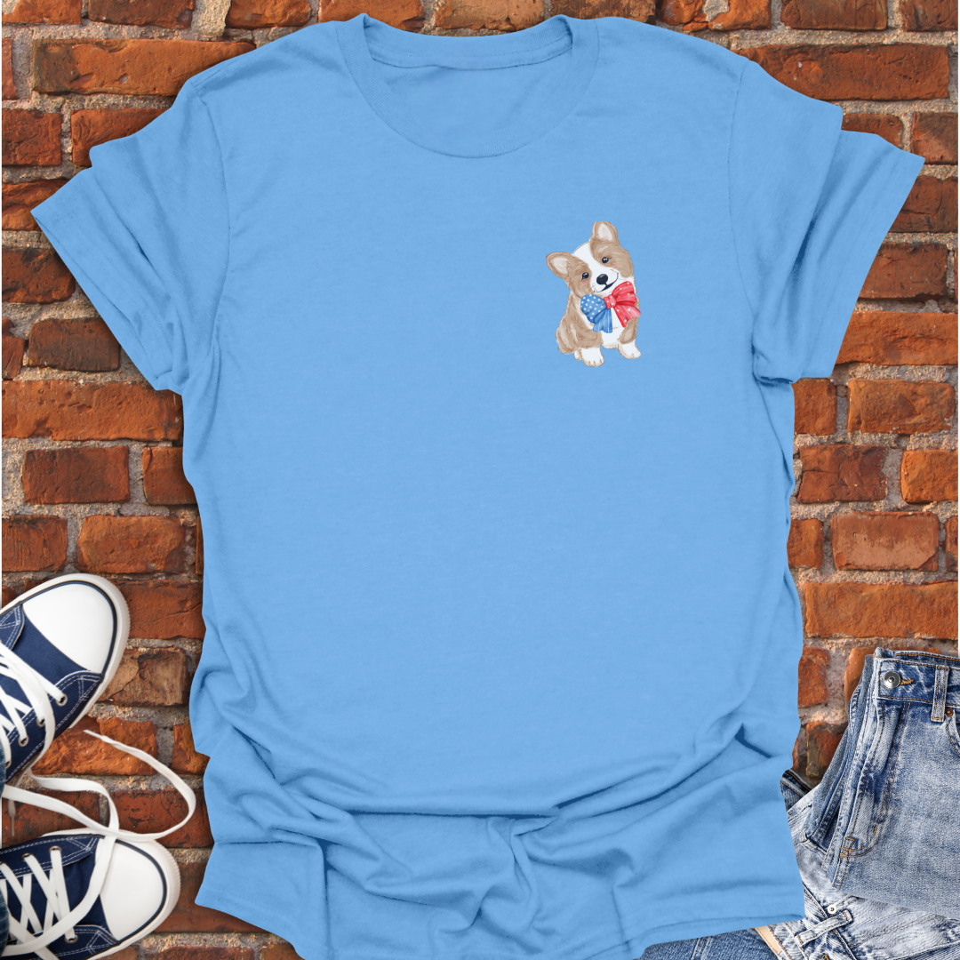 Cute Patriotic Corgi Puppy pocket style Softstyle T-Shirt size XS to 5XL