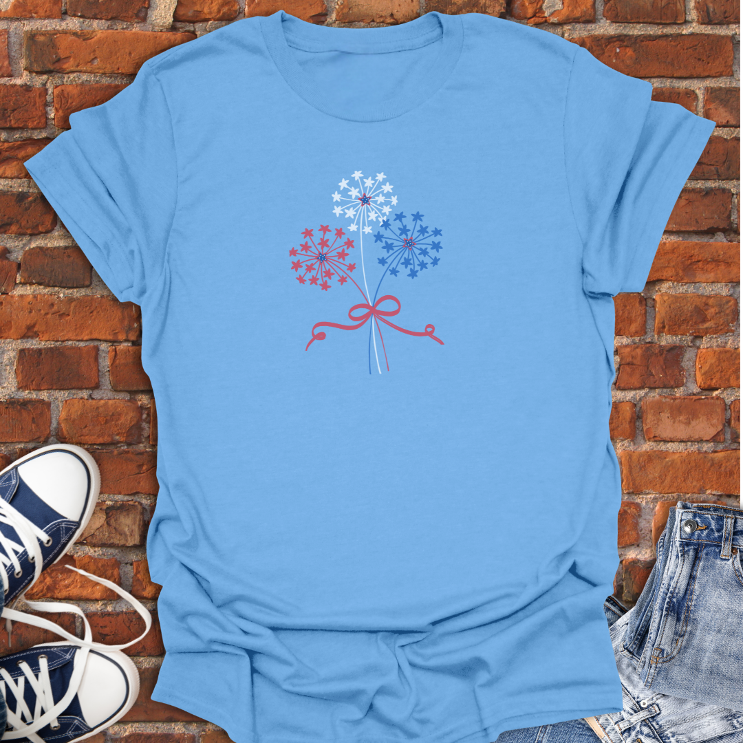 Dandelion bow & stars -red white & blue Softstyle T-Shirt size XS to 5XL
