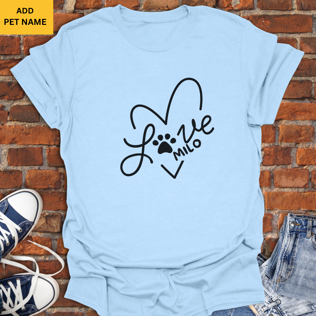 Personalized Pet Shirt -Love Heart & Paw Softstyle T-Shirt size XS to 5XL