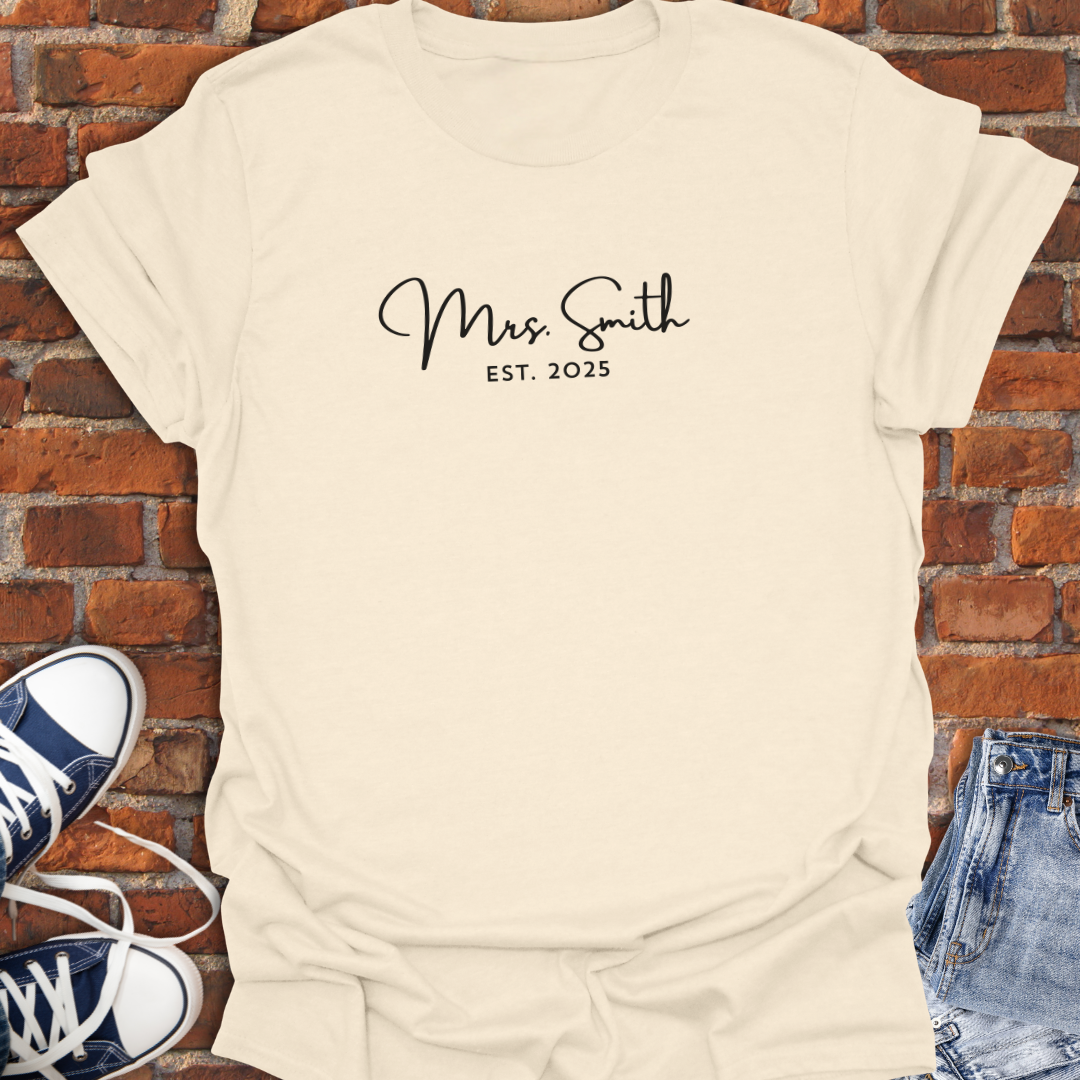 Mrs. EST -Just Married Custom Softstyle T-Shirt size XS to 5XL