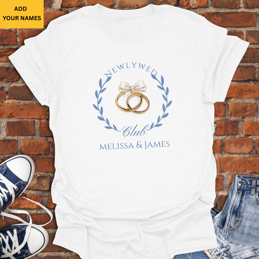 Newlywed Club -personalized with couple's names Softstyle T-Shirt size XS to 5XL