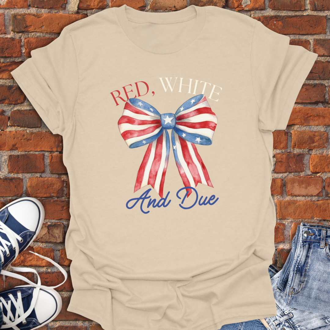 Red White and DUE Patriotic Bow Softstyle T-Shirt size XS to 5XL