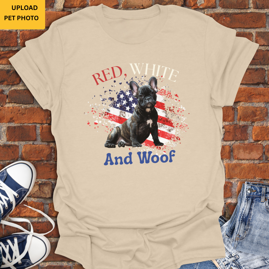 Personalized Dog Shirt -Red White and Woof Pet Photo Softstyle T-Shirt size XS to 5XL