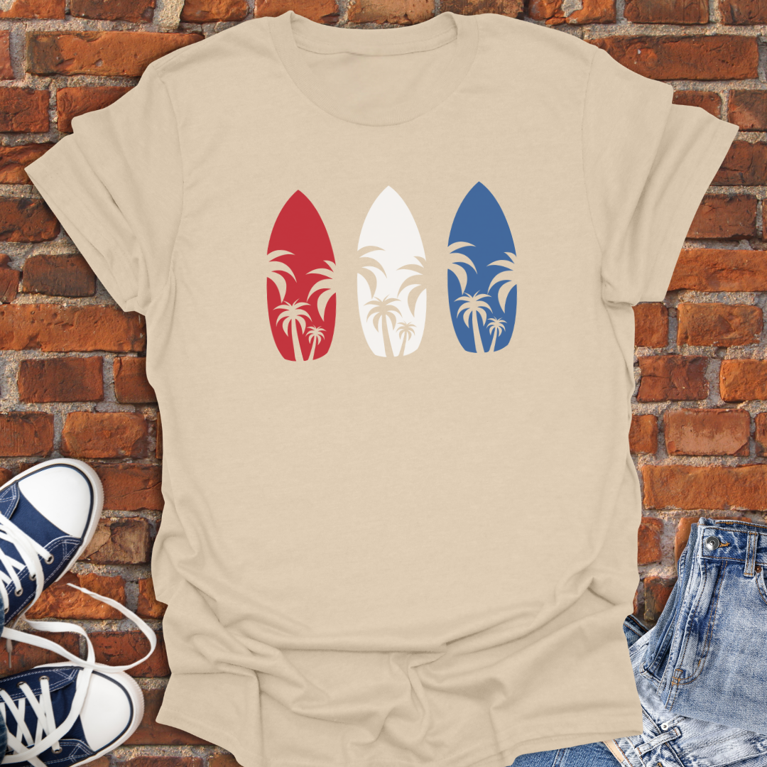 Surf Boards with Palm Trees -red white & blue Softstyle T-Shirt size XS to 5XL