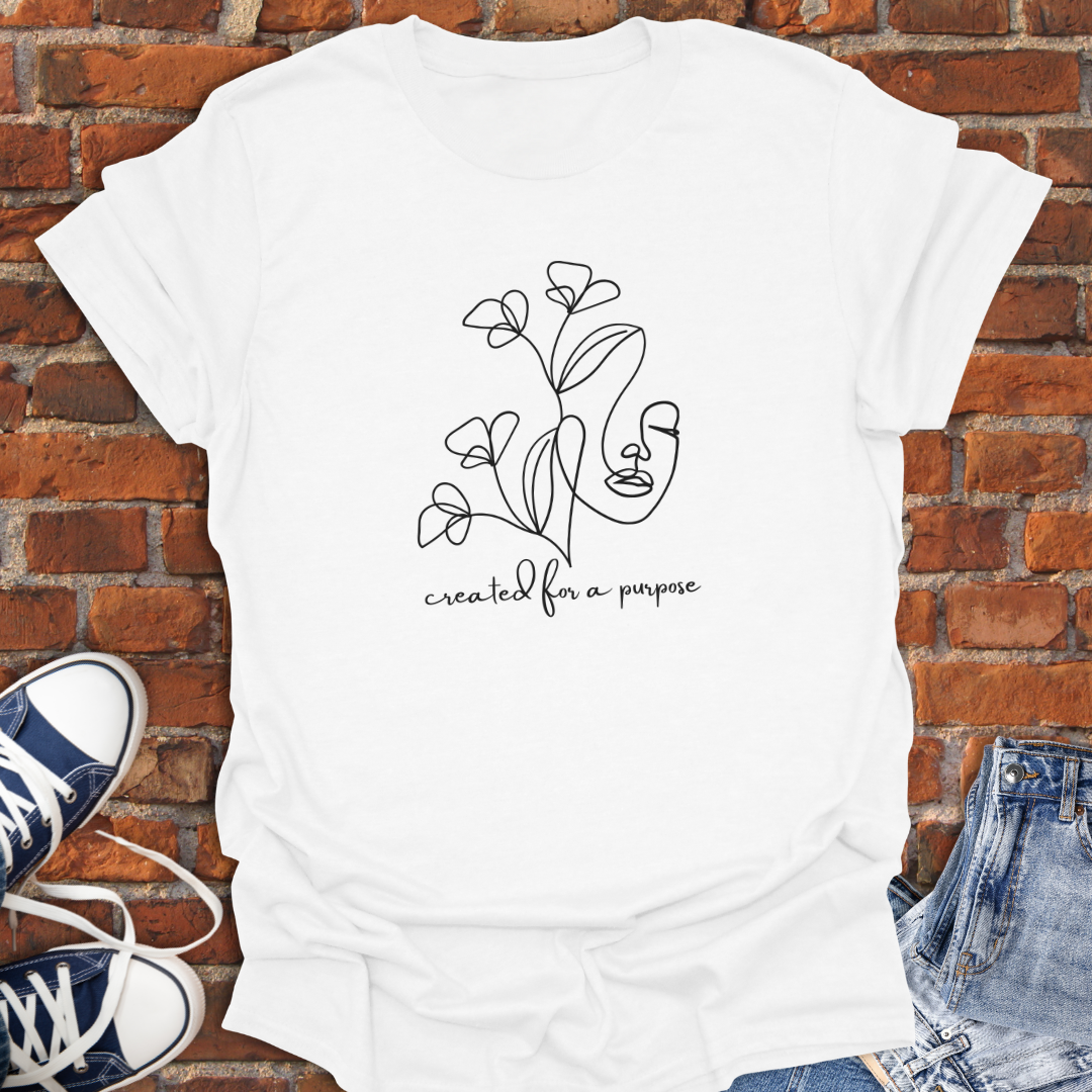Created for a Purpose - woman floral line art Softstyle T-Shirt size XS to 5XL