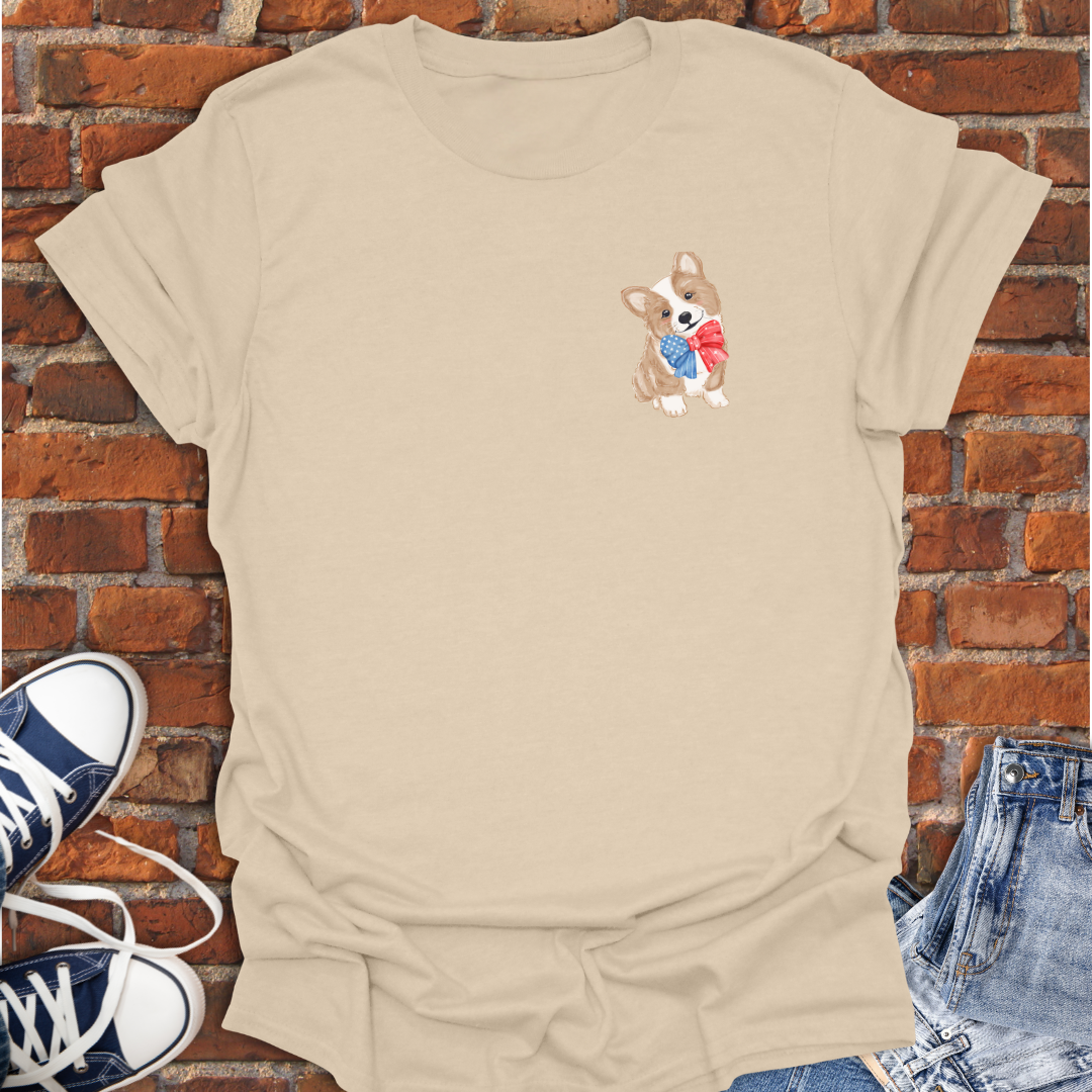 Cute Patriotic Corgi Puppy pocket style Softstyle T-Shirt size XS to 5XL