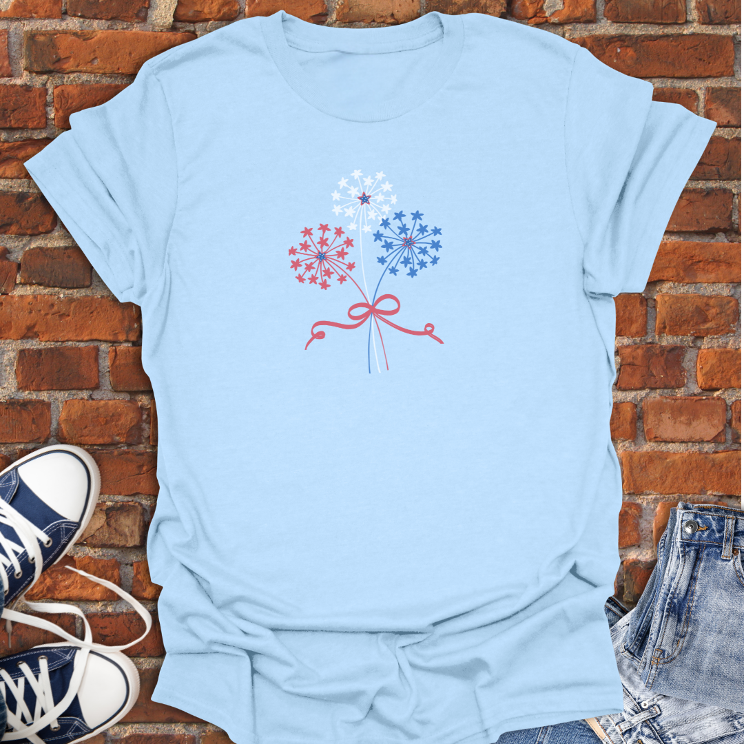 Dandelion bow & stars -red white & blue Softstyle T-Shirt size XS to 5XL