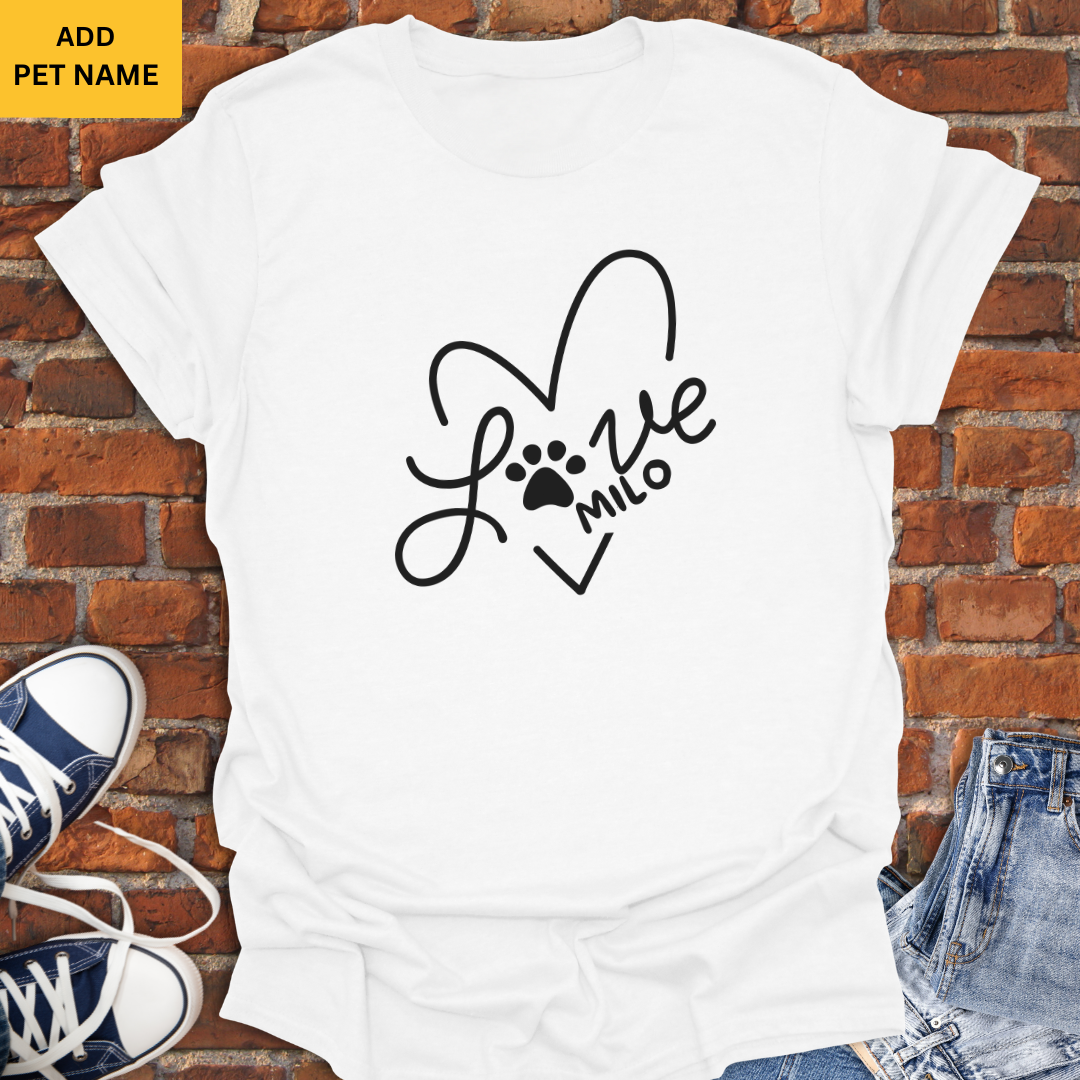 Personalized Pet Shirt -Love Heart & Paw Softstyle T-Shirt size XS to 5XL