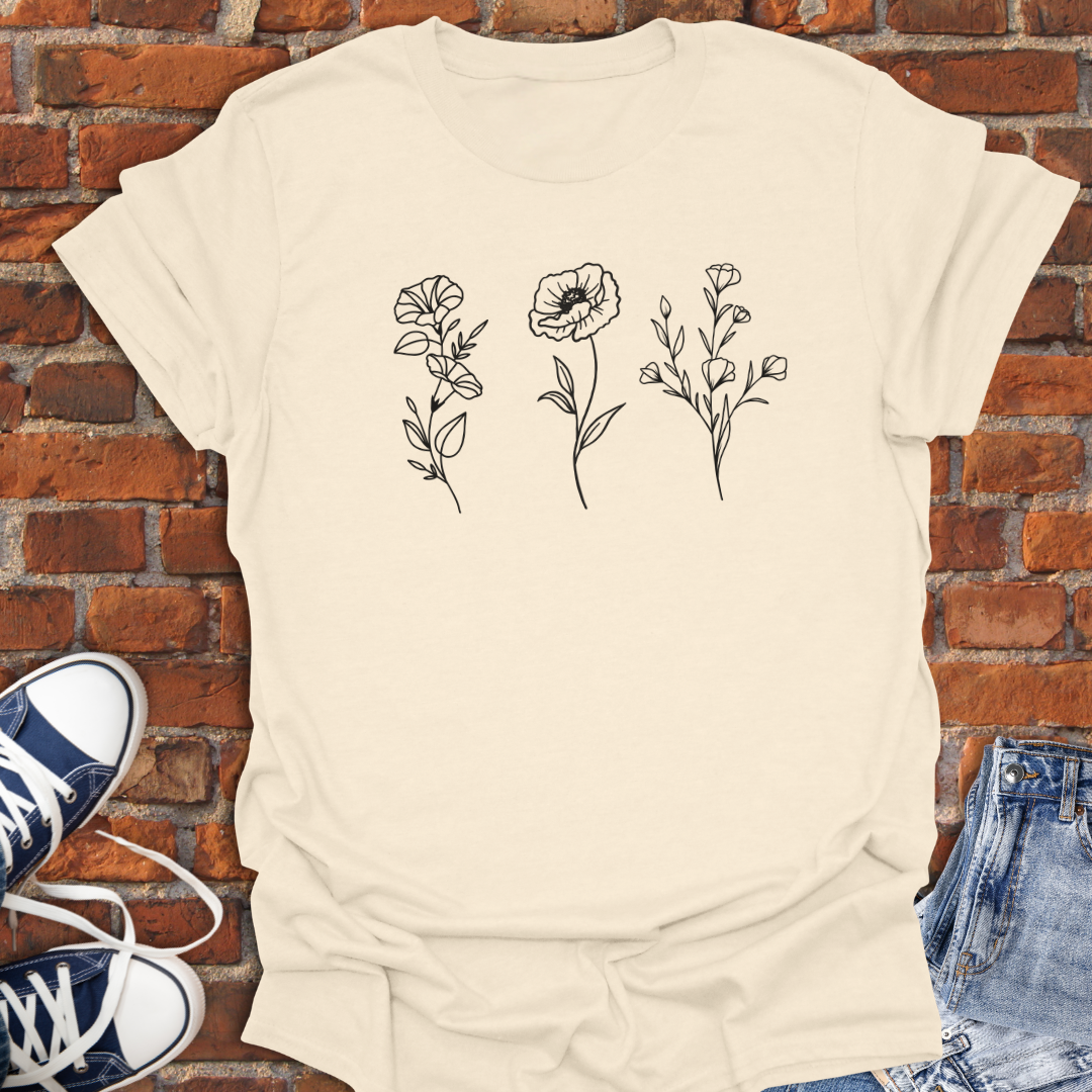 Three Flowers -minimalist line art Softstyle T-Shirt size XS to 5XL