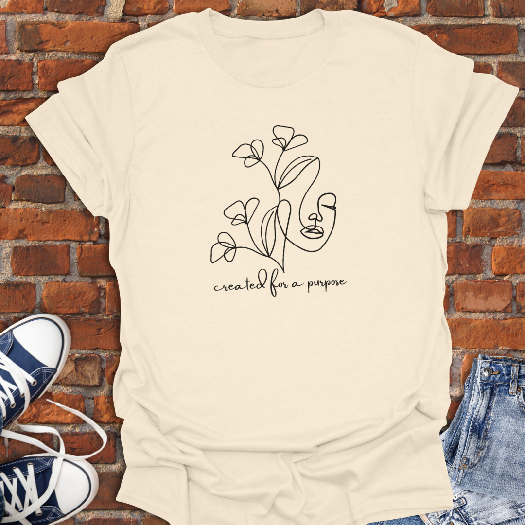 Created for a Purpose - woman floral line art Softstyle T-Shirt size XS to 5XL