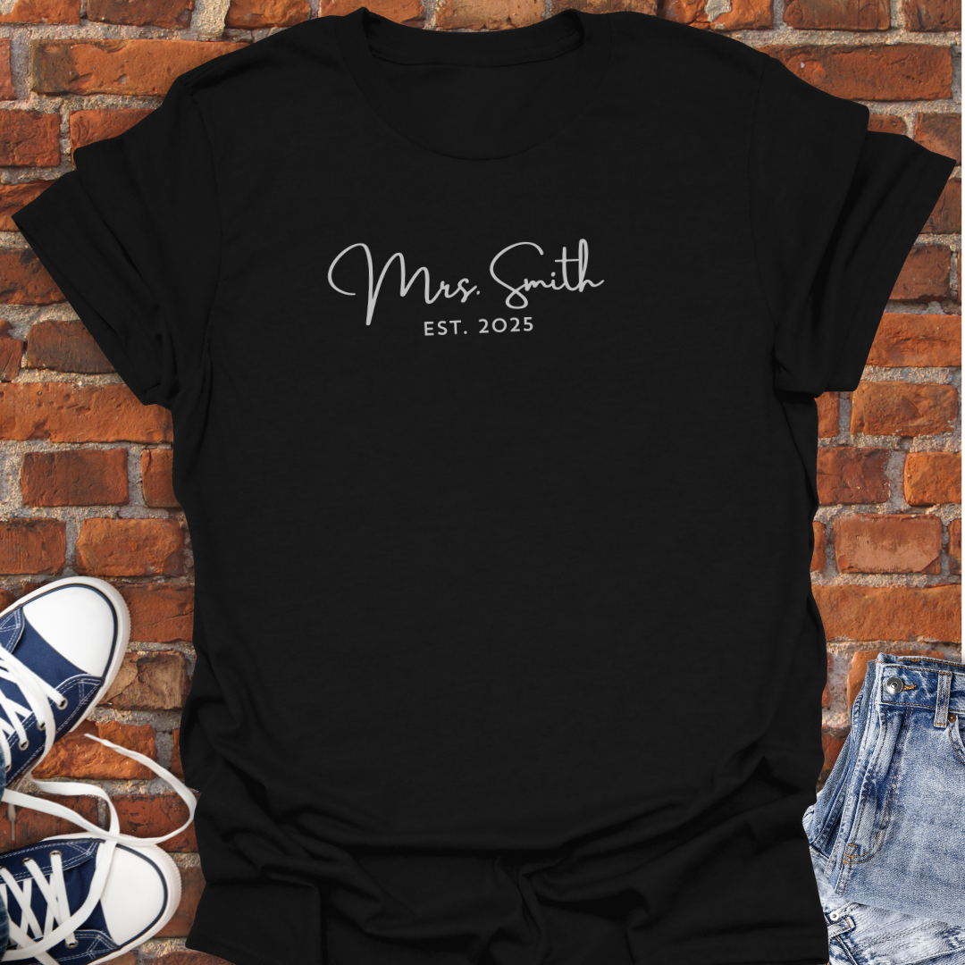 Mrs. EST -Just Married Custom Softstyle T-Shirt size XS to 5XL