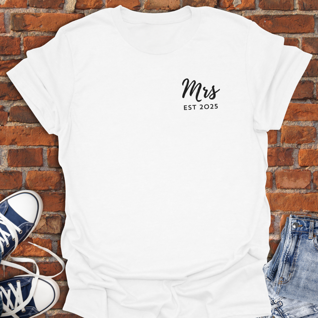 Mrs. EST pocket style -Just Married Custom Softstyle T-Shirt size XS to 5XL