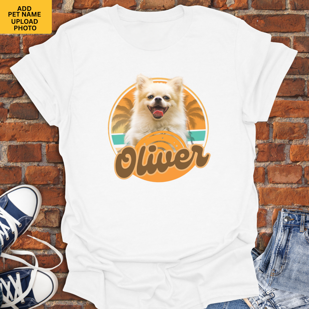 Personalized Pet Shirt -Retro Summer Dog with pet name & photo Softstyle T-Shirt size XS to 5XL