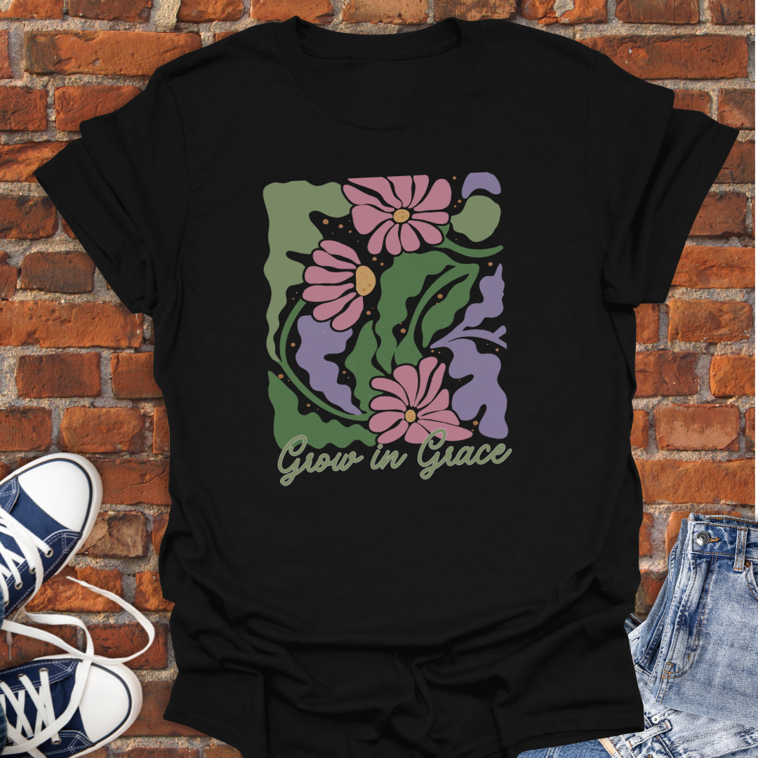 Grow in Grace -boho pink purple floral Faith T-Shirt size XS to 5XL