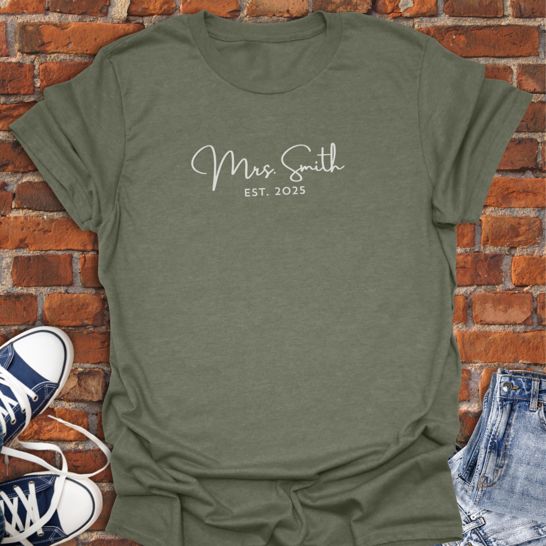 Mrs. EST -Just Married Custom Softstyle T-Shirt size XS to 5XL