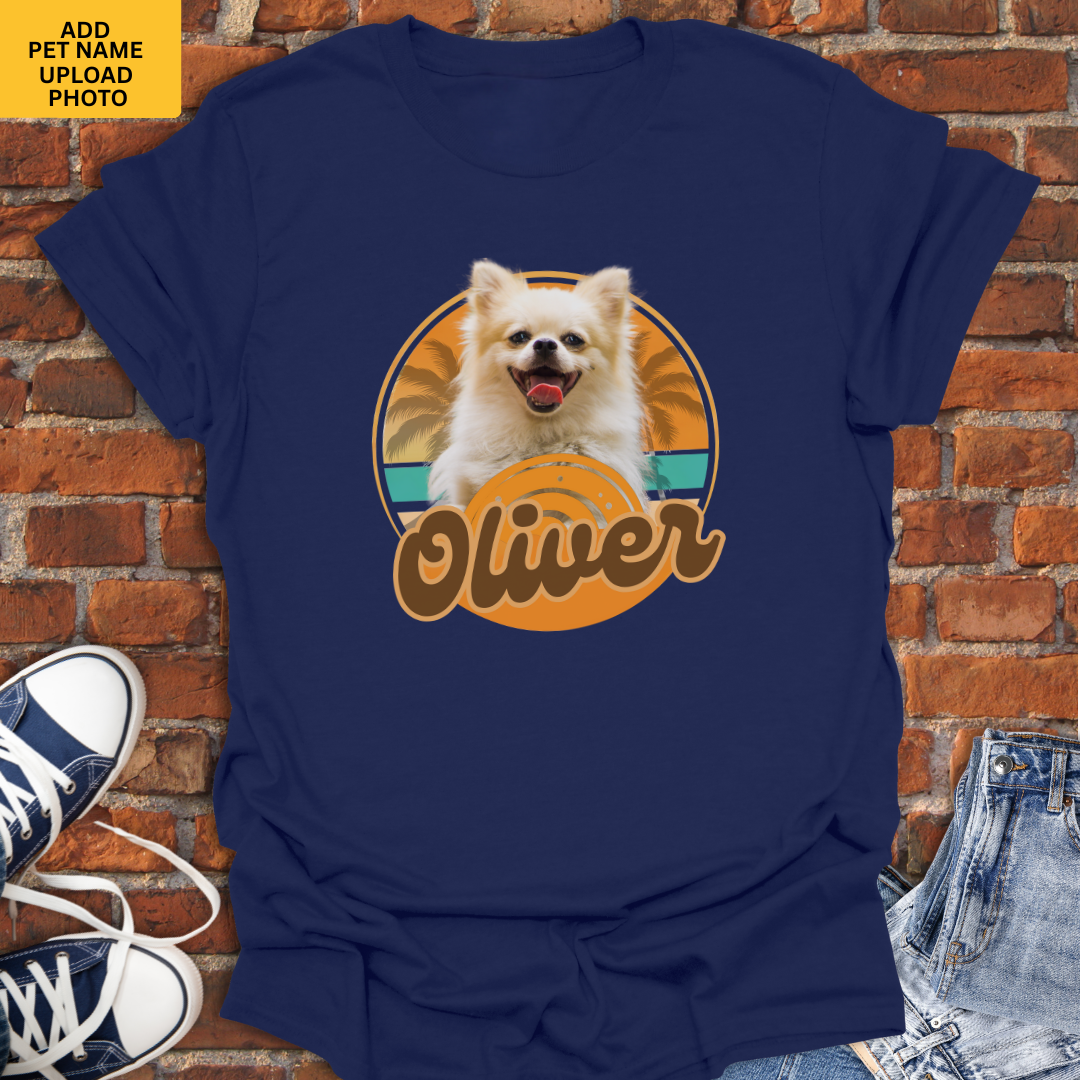 Personalized Pet Shirt -Retro Summer Dog with pet name & photo Softstyle T-Shirt size XS to 5XL