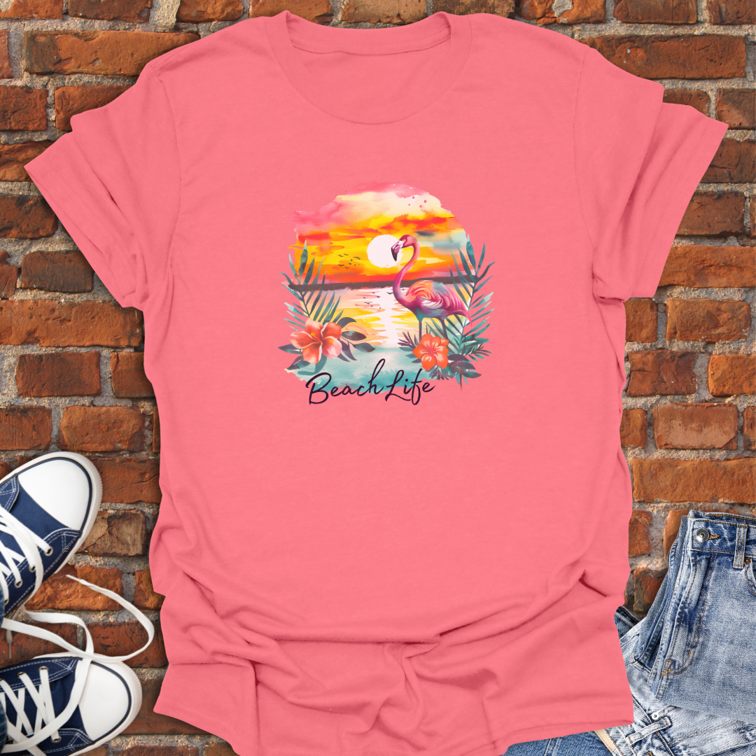 Flamingo at Sunset -Beach Life Softstyle T-Shirt size XS to 5XL