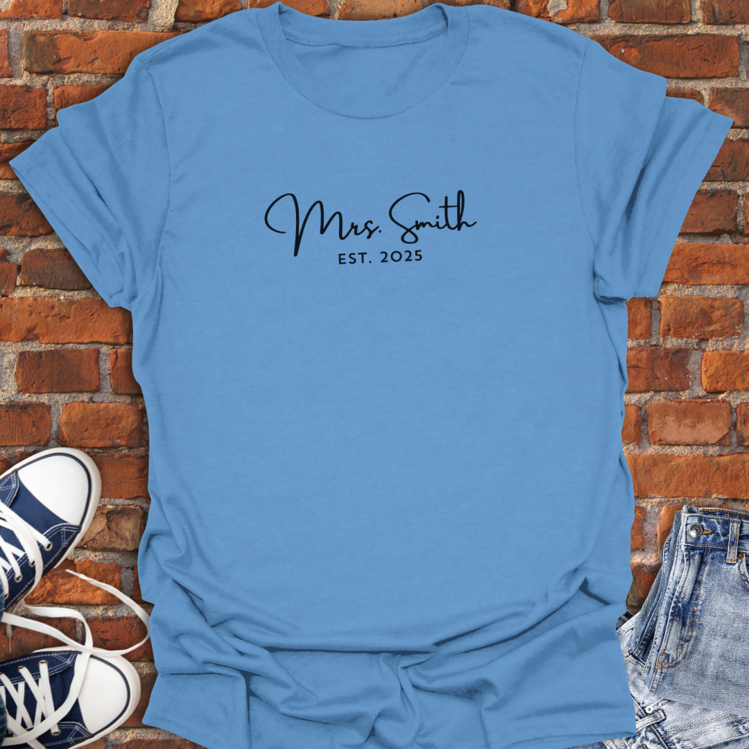 Mrs. EST -Just Married Custom Softstyle T-Shirt size XS to 5XL