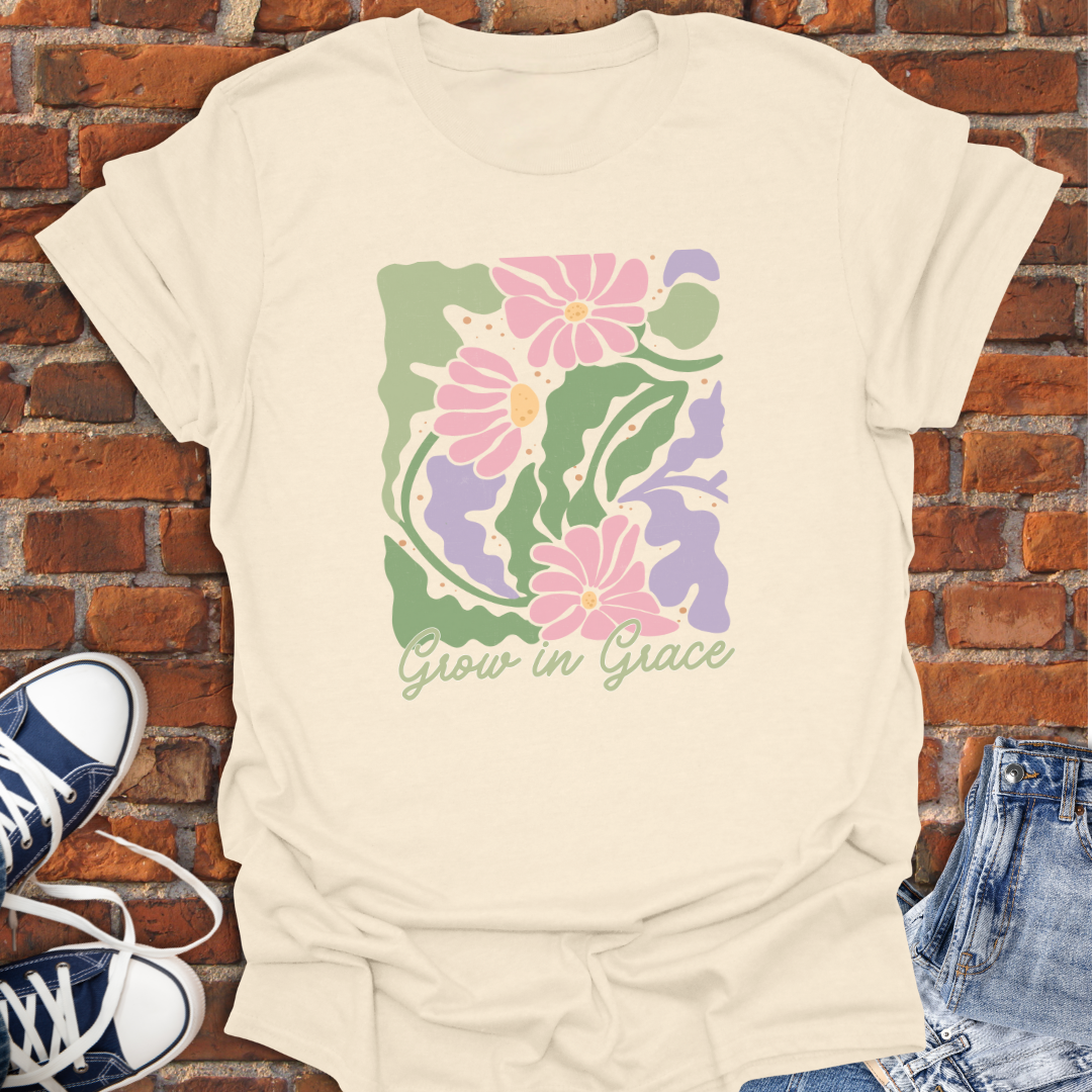 Grow in Grace -boho pink purple floral Faith T-Shirt size XS to 5XL
