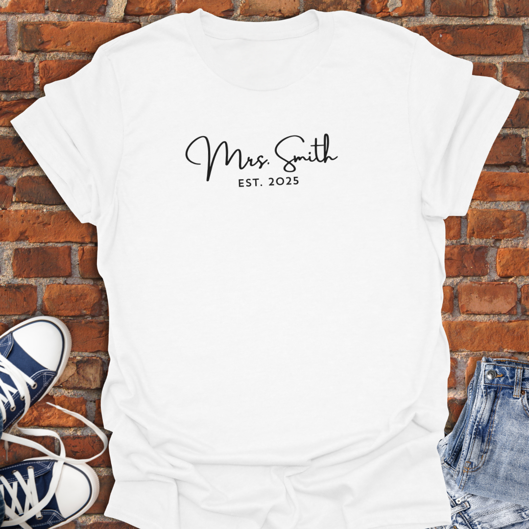Mrs. EST -Just Married Custom Softstyle T-Shirt size XS to 5XL