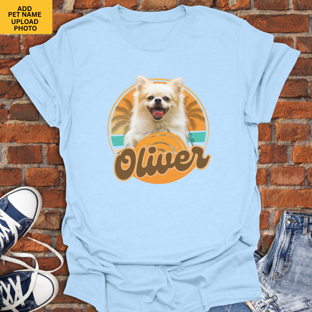 Personalized Pet Shirt -Retro Summer Dog with pet name & photo Softstyle T-Shirt size XS to 5XL
