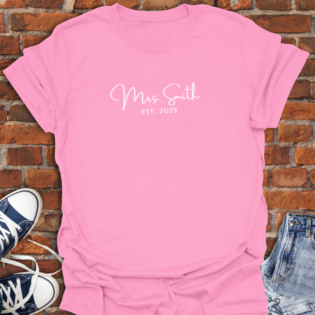 Mrs. EST -Just Married Custom Softstyle T-Shirt size XS to 5XL