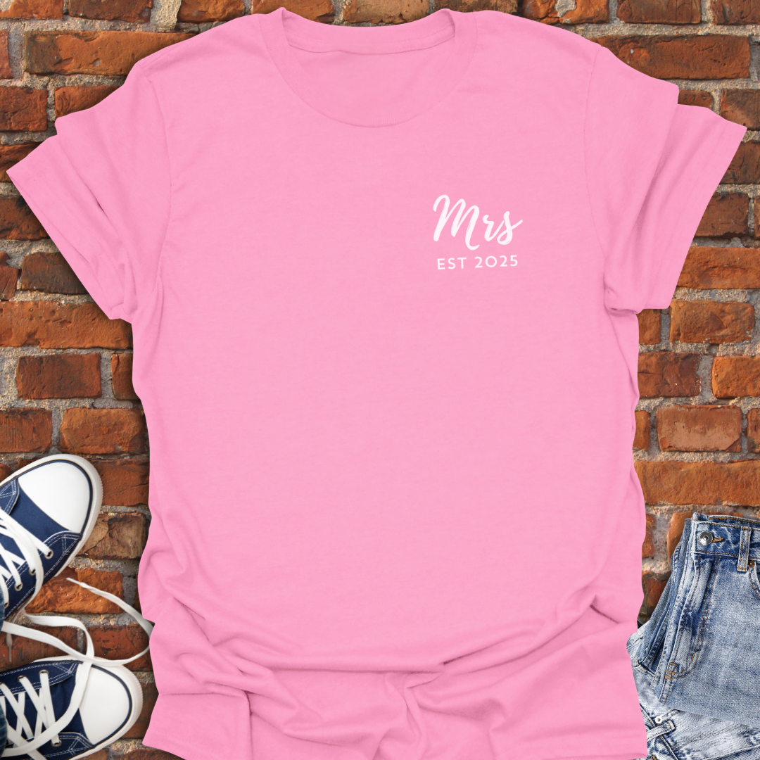 Mrs. EST pocket style -Just Married Custom Softstyle T-Shirt size XS to 5XL