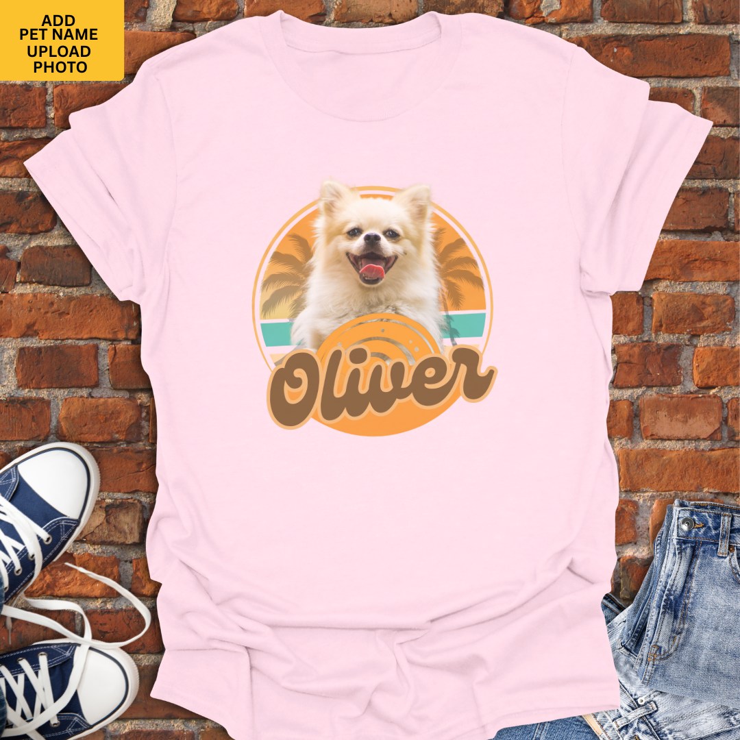 Personalized Pet Shirt -Retro Summer Dog with pet name & photo Softstyle T-Shirt size XS to 5XL